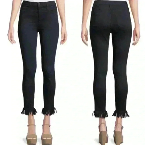 Frame $235 Denim Women's Ali High Rise Black Skinny Frayed Hem Jeans Sz 26 - Picture 1 of 8